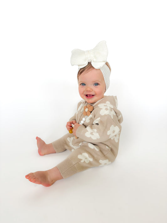 KNITTED FLOWER ZIP UP ROMPER