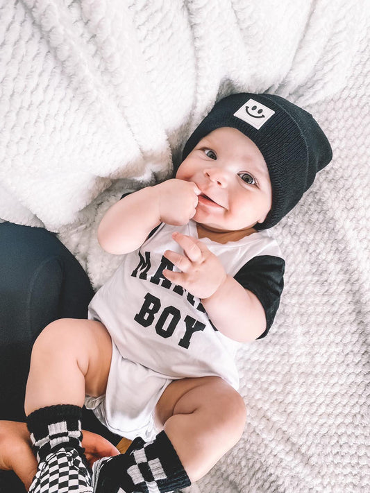 “MAMA’S BOY” TWO TONE SHORT SLEEVE ONESIE