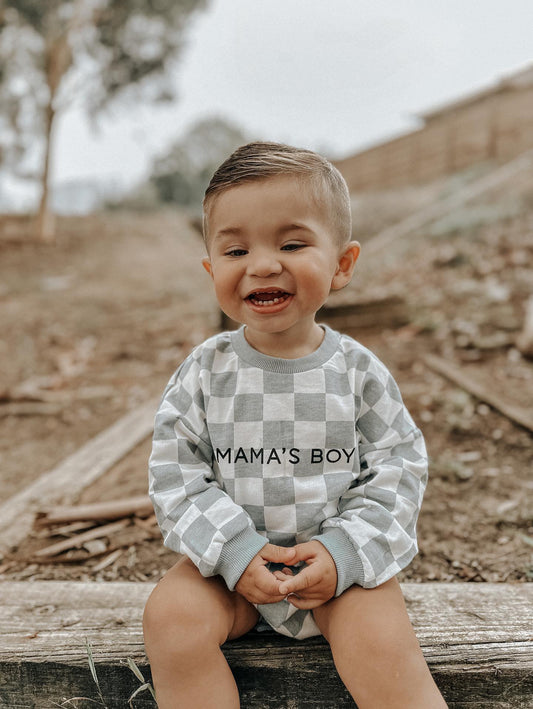“MAMA’S BOY” CHECKERED ROMPER
