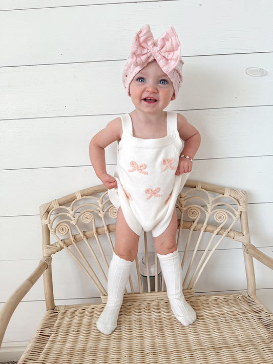 CROTCHETED BOW OVERALLS