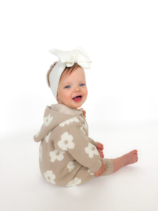 KNITTED FLOWER ZIP UP ROMPER