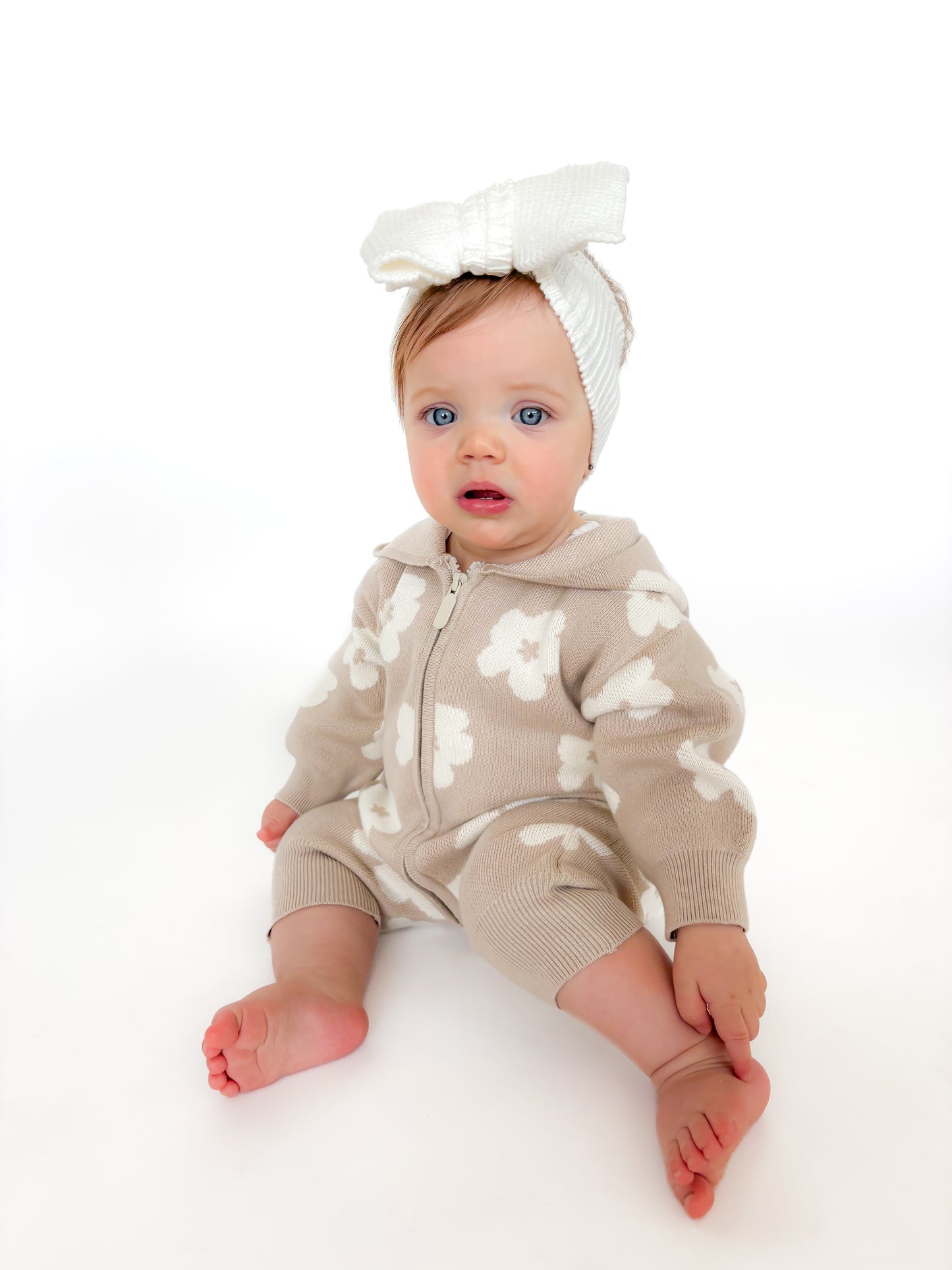 KNITTED FLOWER ZIP UP ROMPER