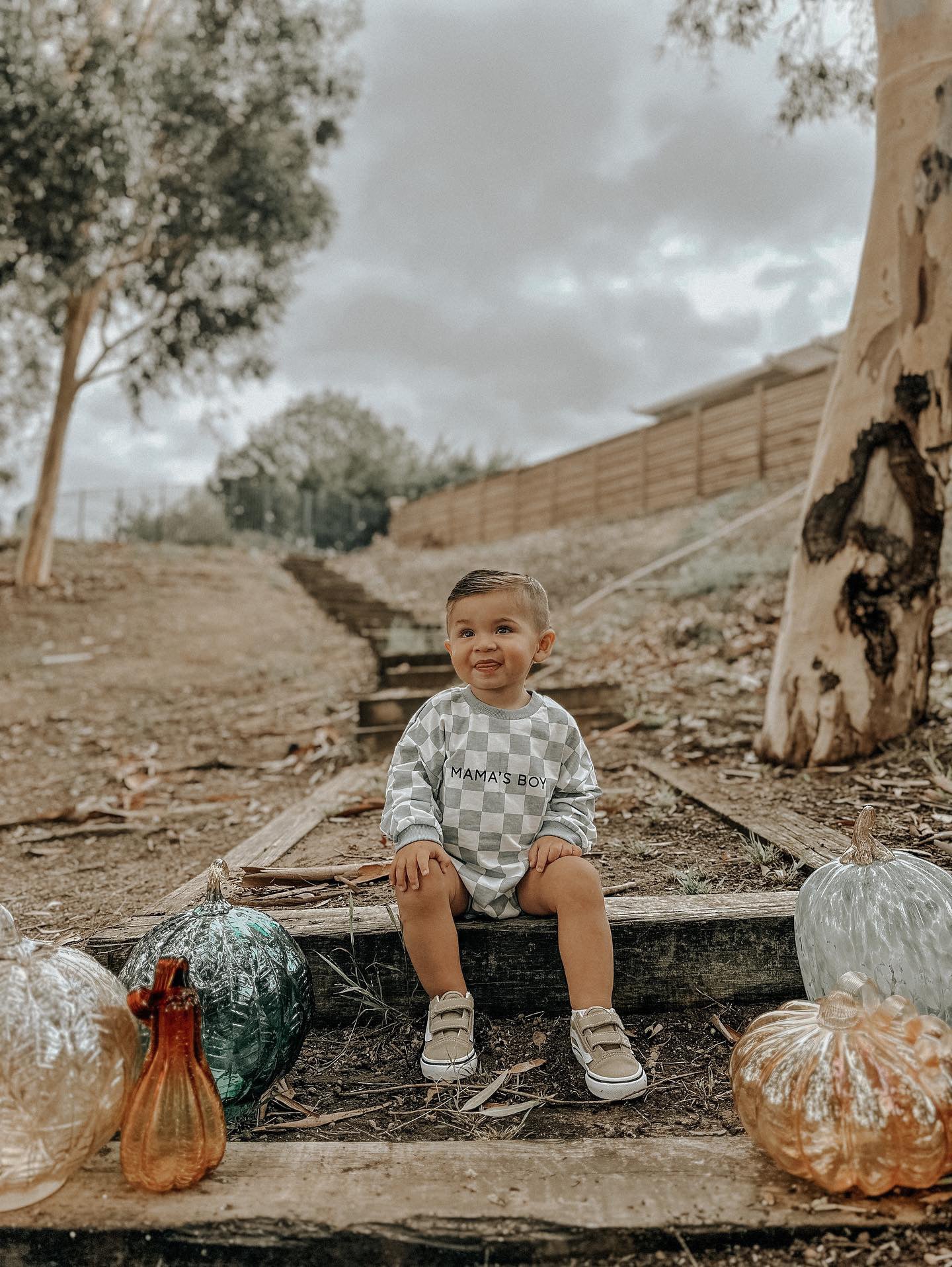 “MAMA’S BOY” CHECKERED ROMPER