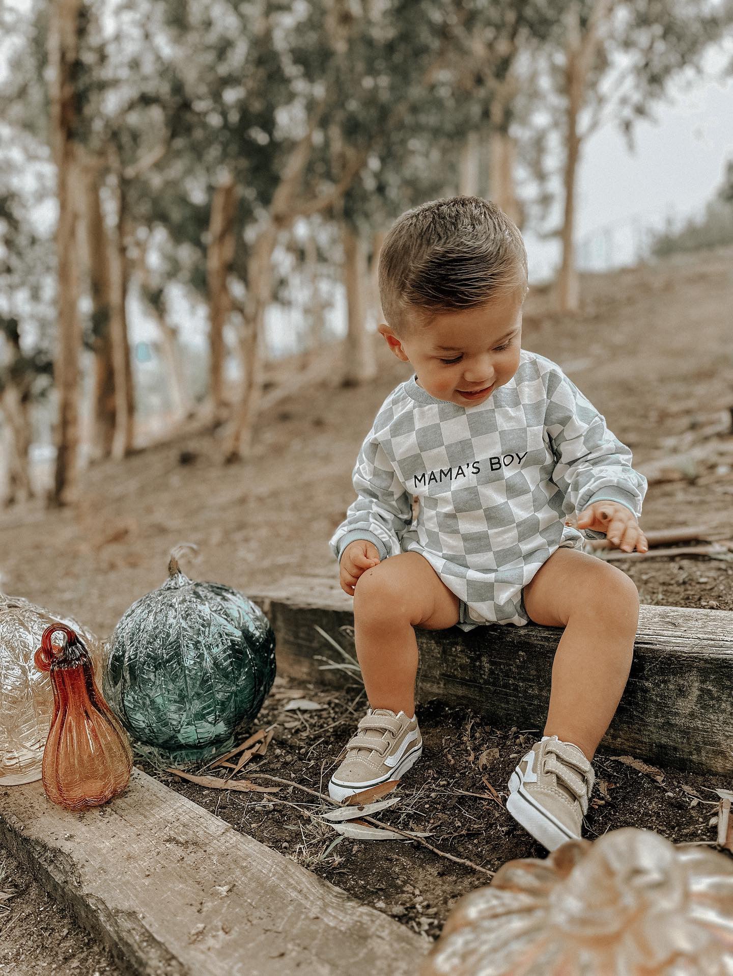 “MAMA’S BOY” CHECKERED ROMPER