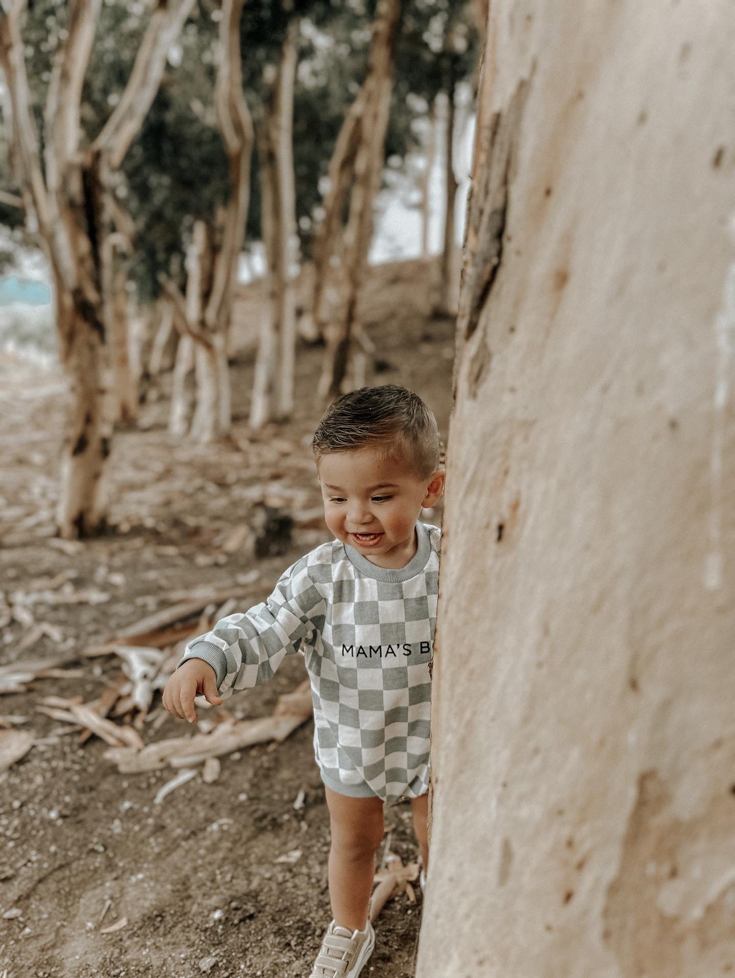 “MAMA’S BOY” CHECKERED ROMPER