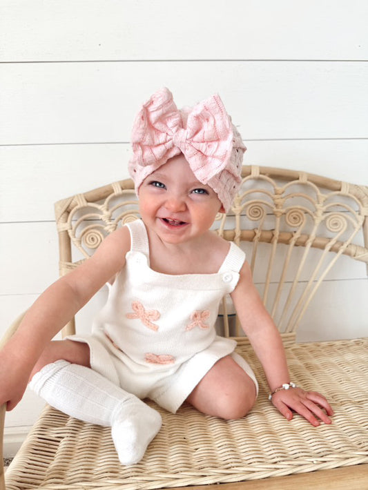 CROTCHETED BOW OVERALLS