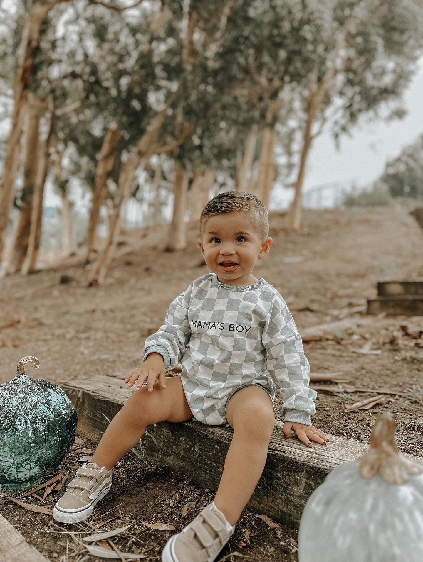 “MAMA’S BOY” CHECKERED ROMPER
