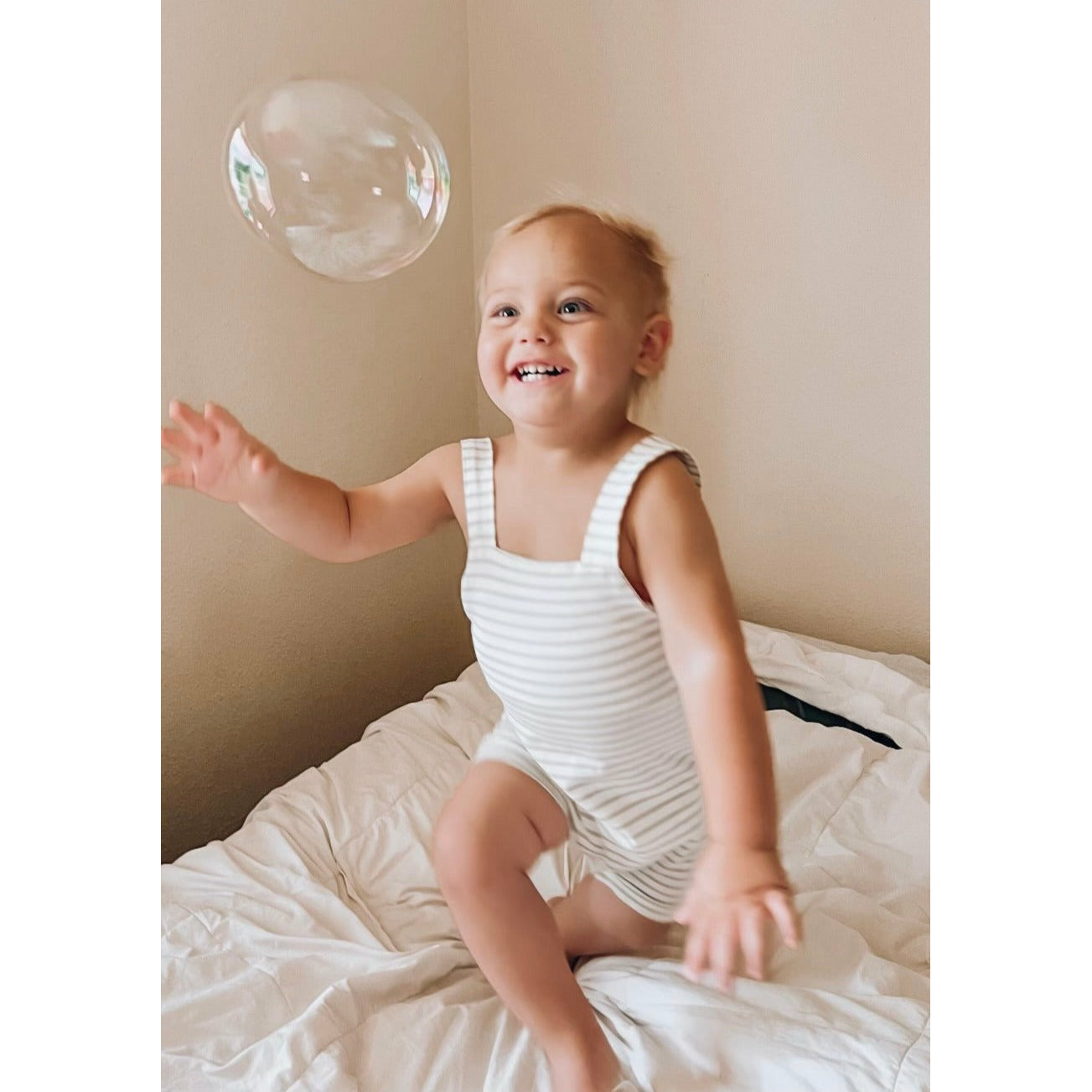 STRIPED OVERALL ROMPER