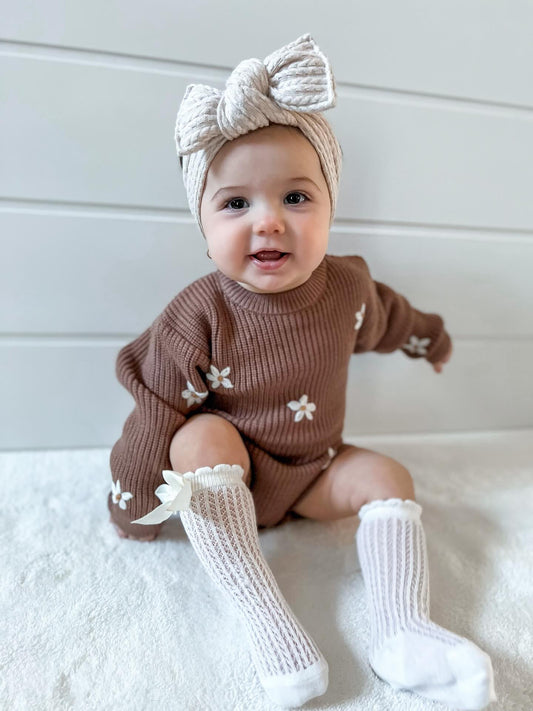 KNITTED FLOWER SWEATER ROMPER