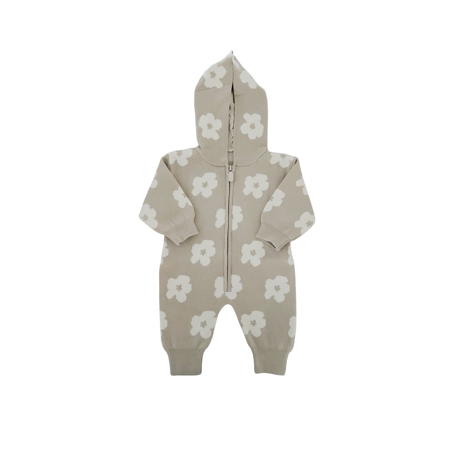 KNITTED FLOWER ZIP UP ROMPER