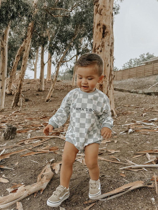 “MAMA’S BOY” CHECKERED ROMPER