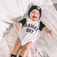 “MAMA’S BOY” TWO TONE SHORT SLEEVE ONESIE