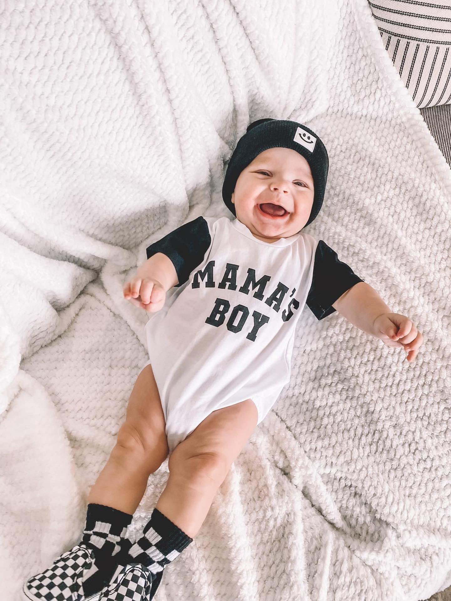 “MAMA’S BOY” TWO TONE SHORT SLEEVE ONESIE