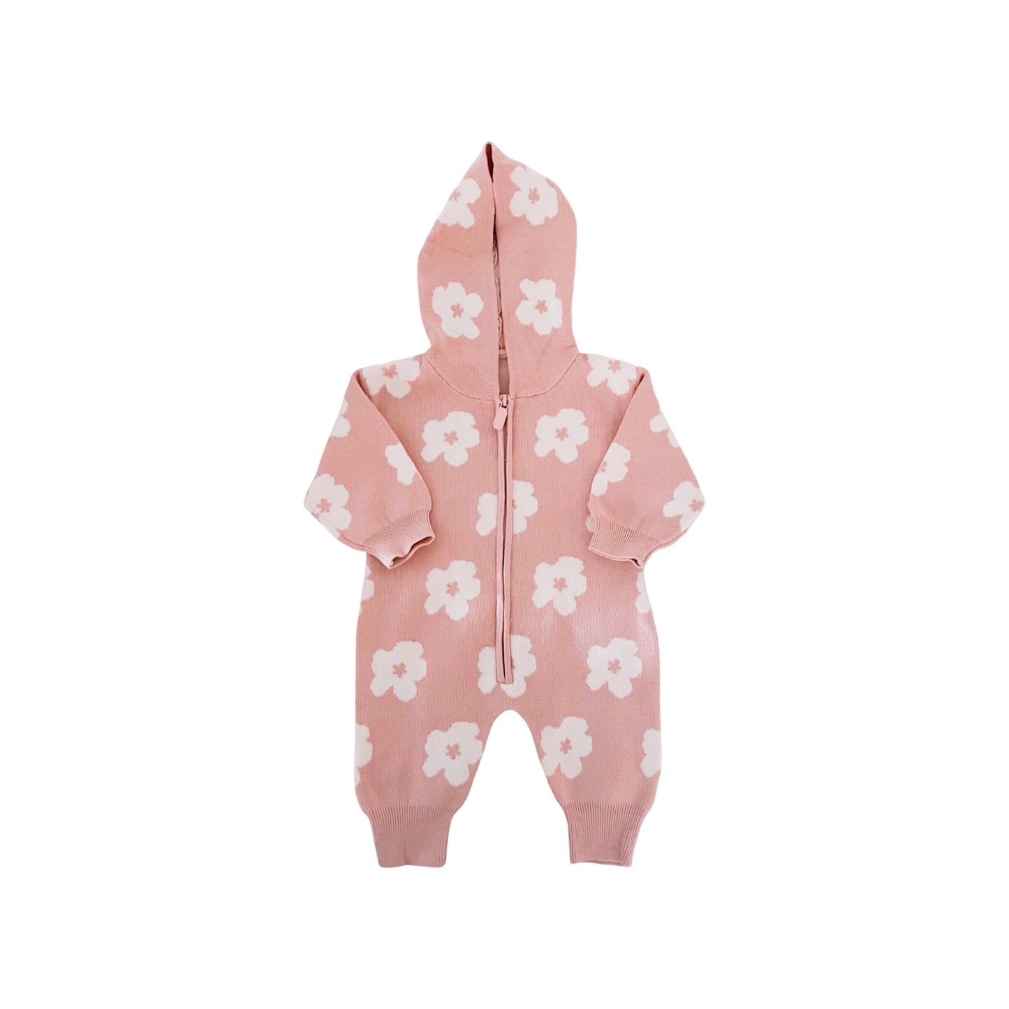 KNITTED FLOWER ZIP UP ROMPER