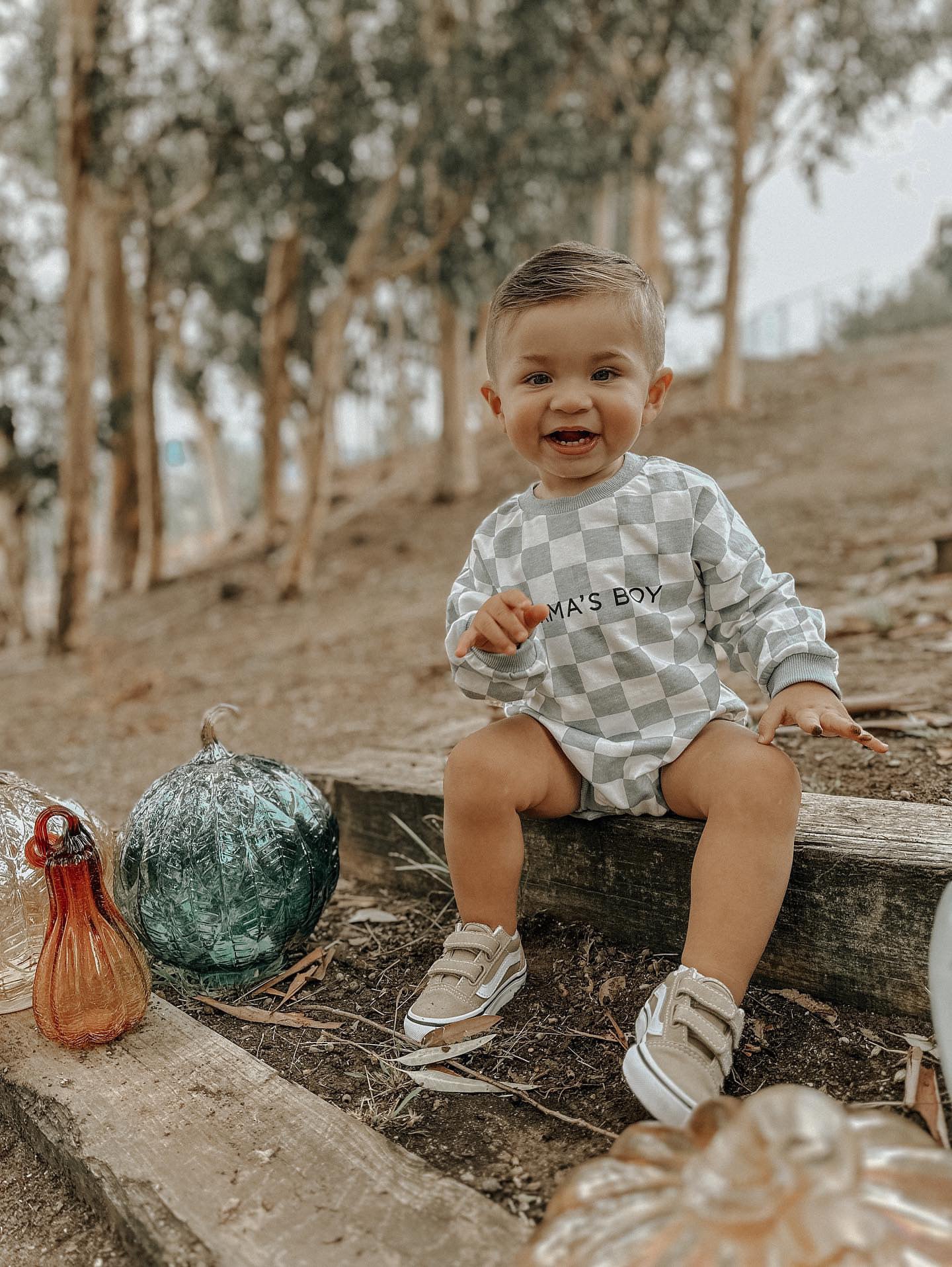 “MAMA’S BOY” CHECKERED ROMPER