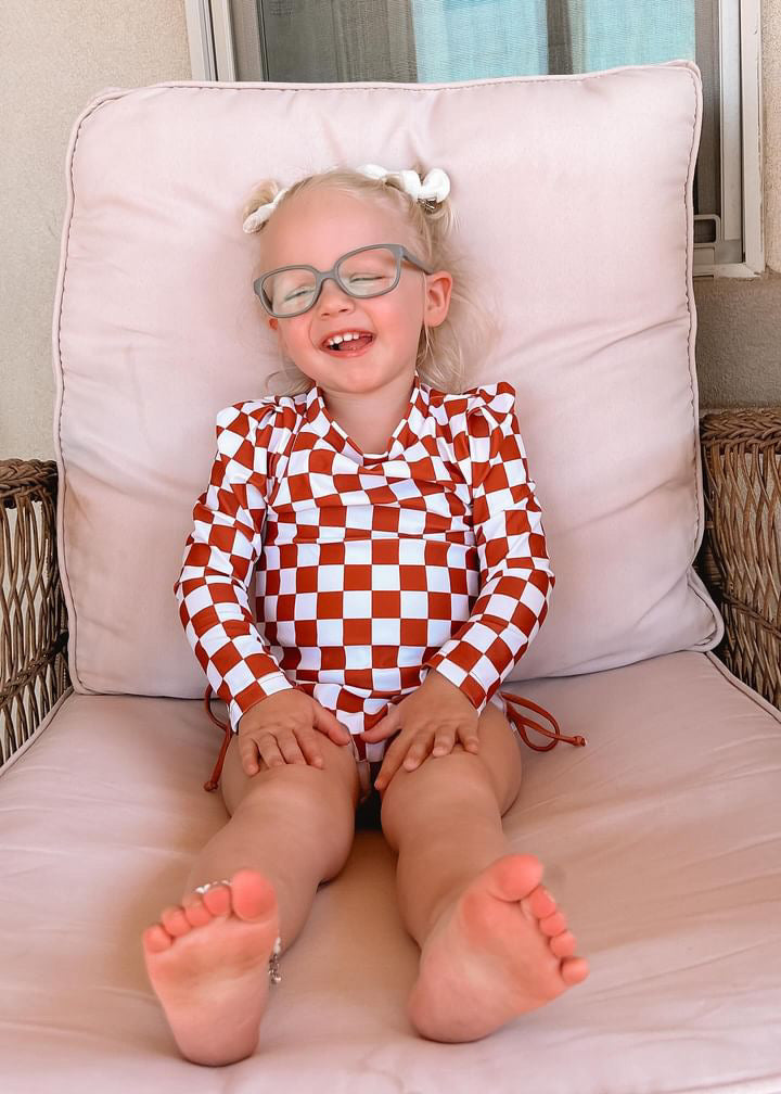 CHECKERED SWIMSUIT WITH RUFFLES