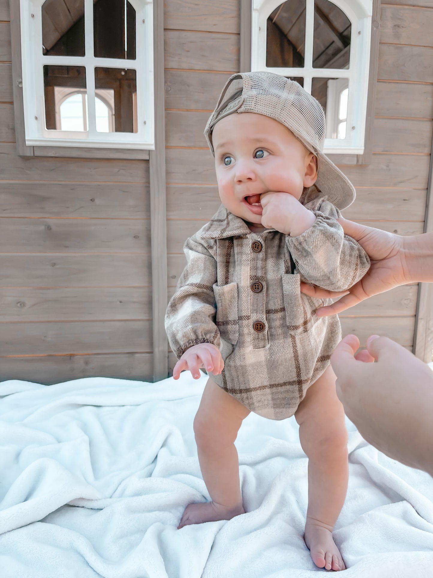 BROWN FLANNEL ROMPER