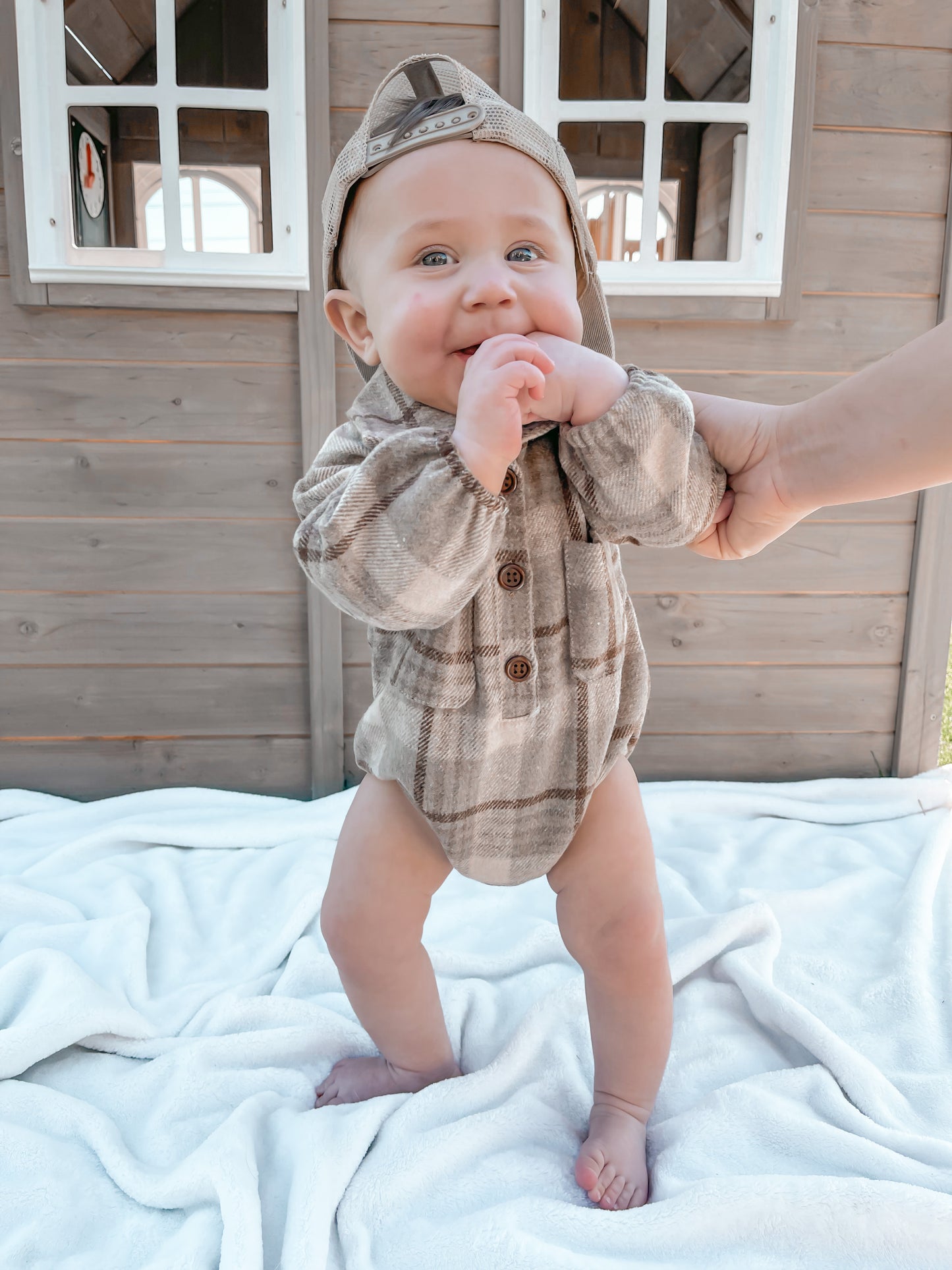 BROWN FLANNEL ROMPER