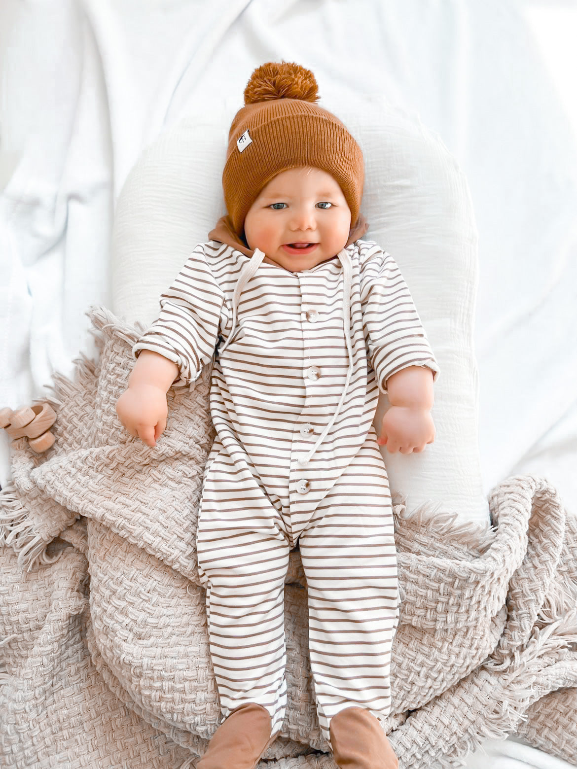 STRIPED HOODED FOOTIE ROMPER