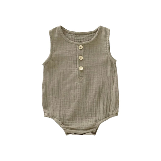 BROWN MUSLIN SLEEVELESS ROMPER