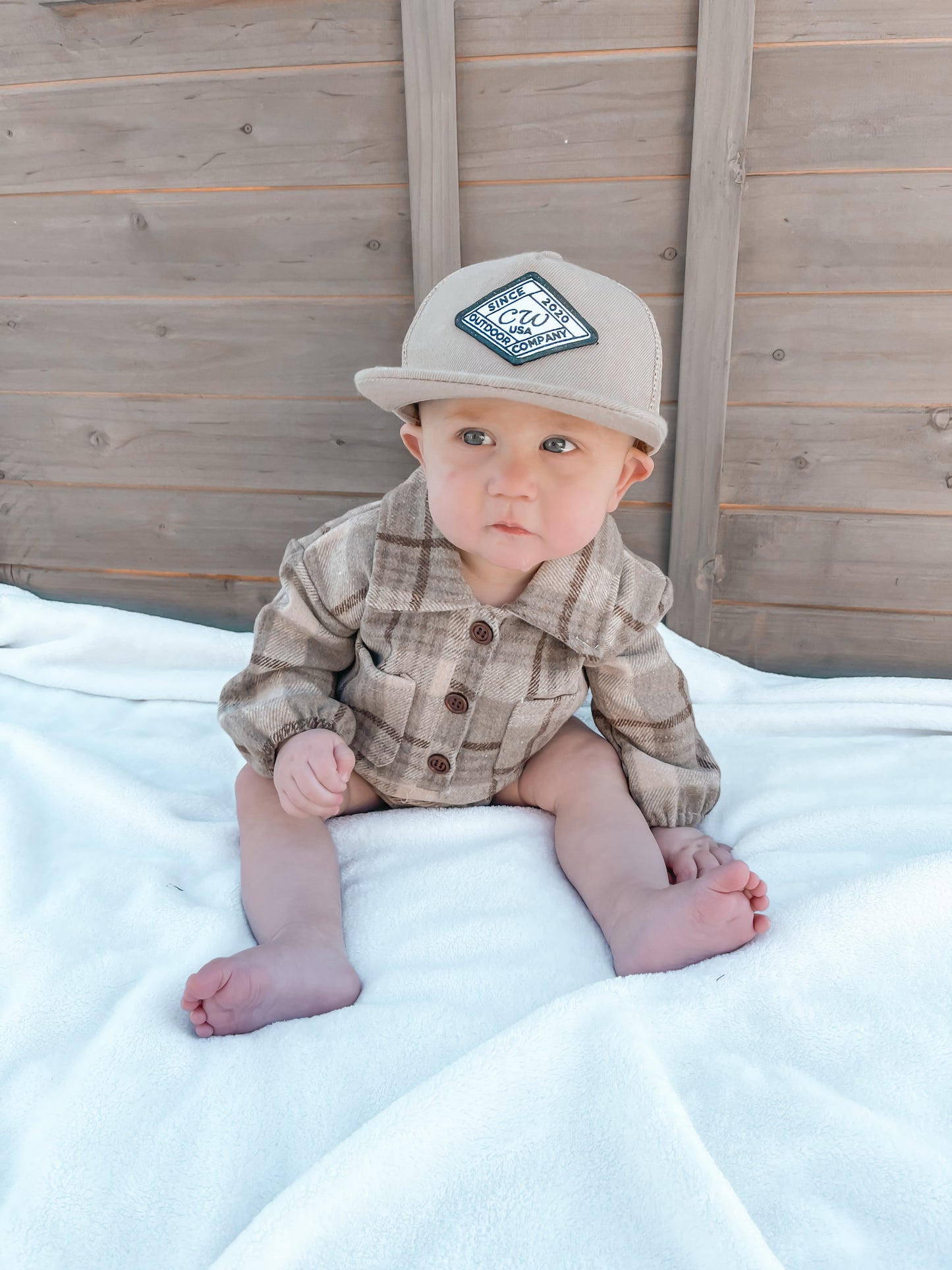 BROWN FLANNEL ROMPER