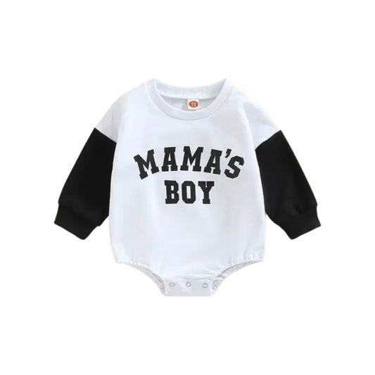 “MAMA’S BOY”TWO TONE LONG SLEEVE ONESIE