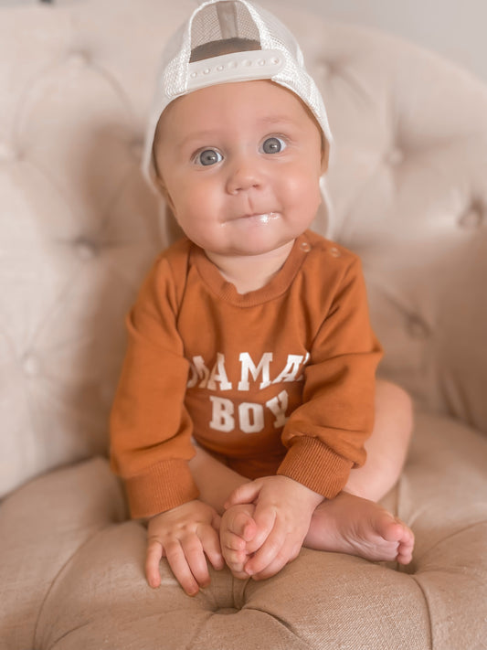 "MAMA'S BOY" LONG SLEEVE ROMPER