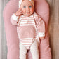 HOODED PINK STRIPED ONESIE