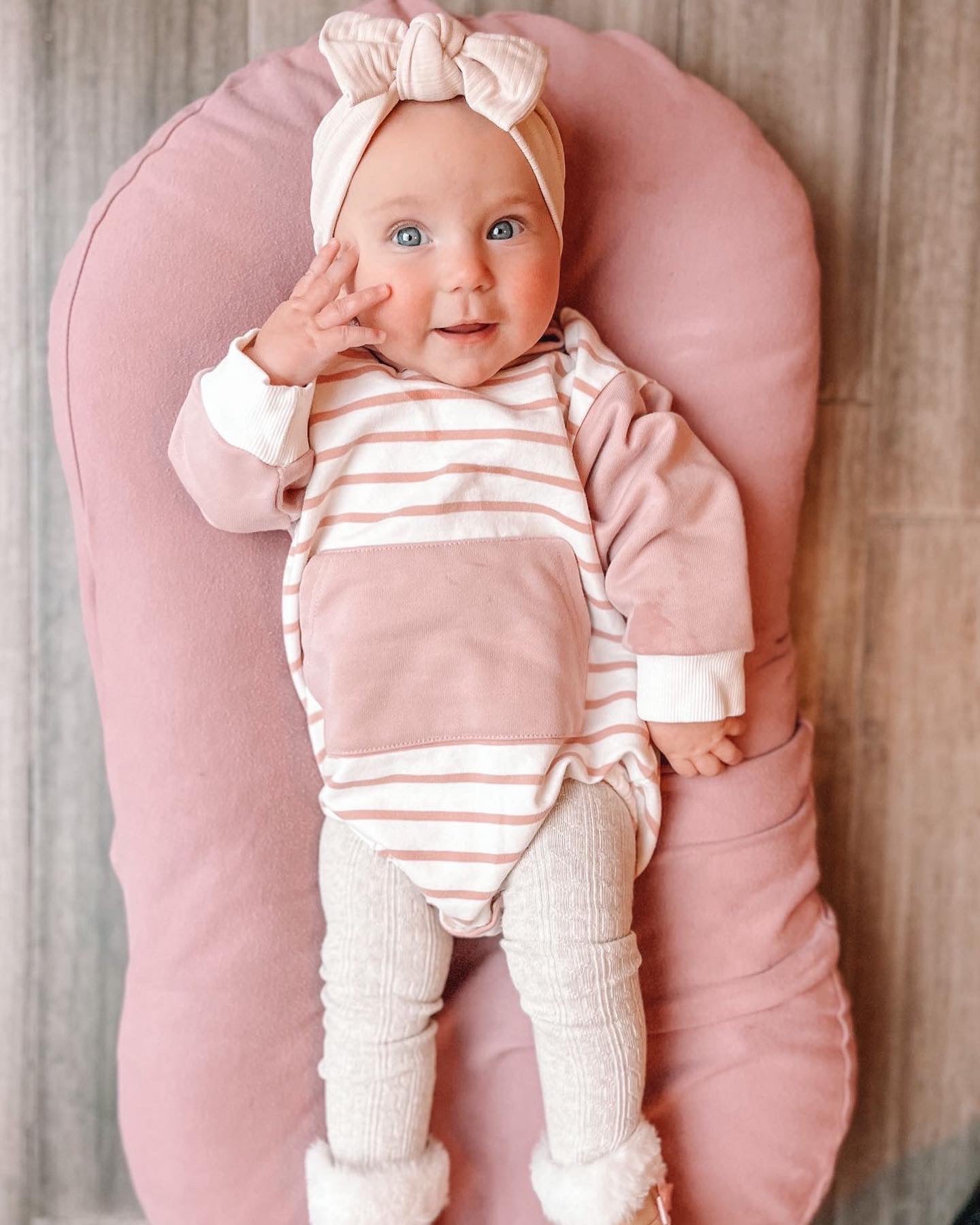 HOODED PINK STRIPED ONESIE