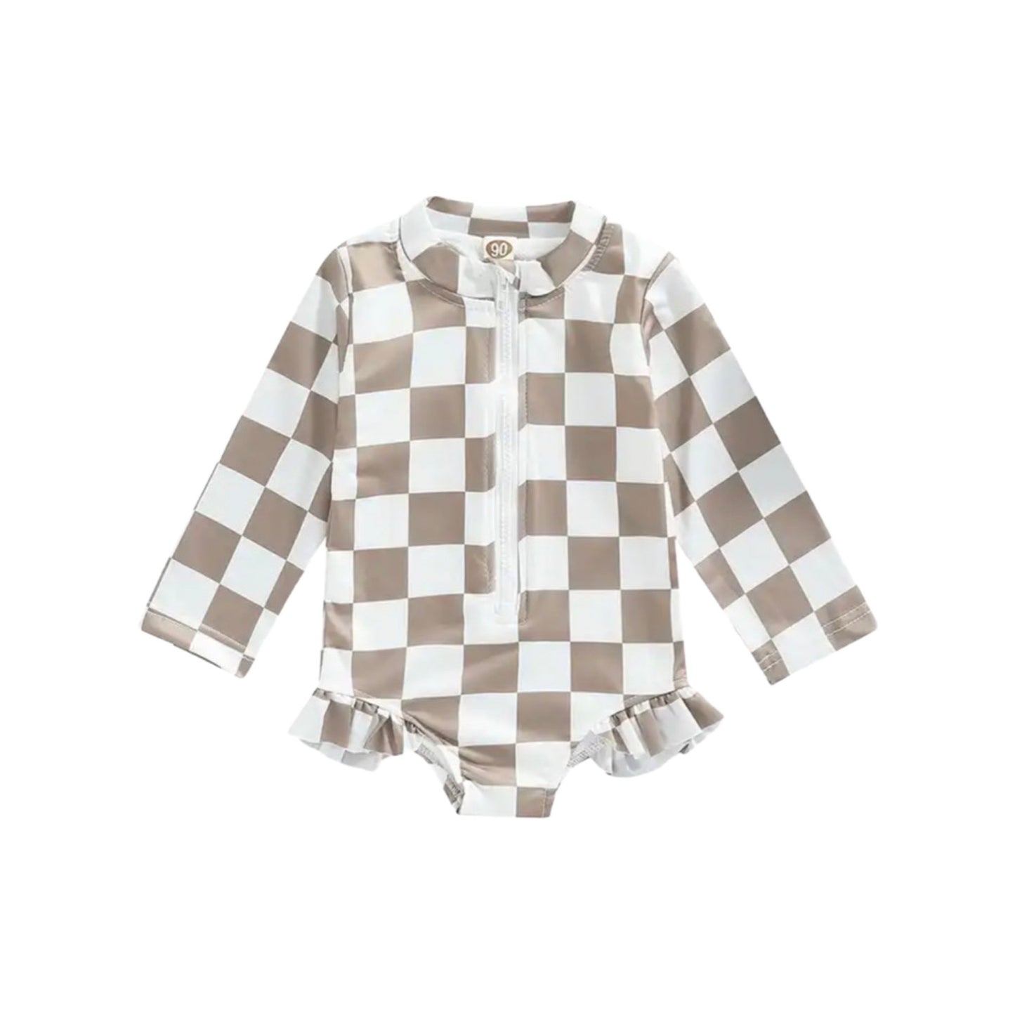 CHECKERED LONG SLEEVE SWIMSUIT