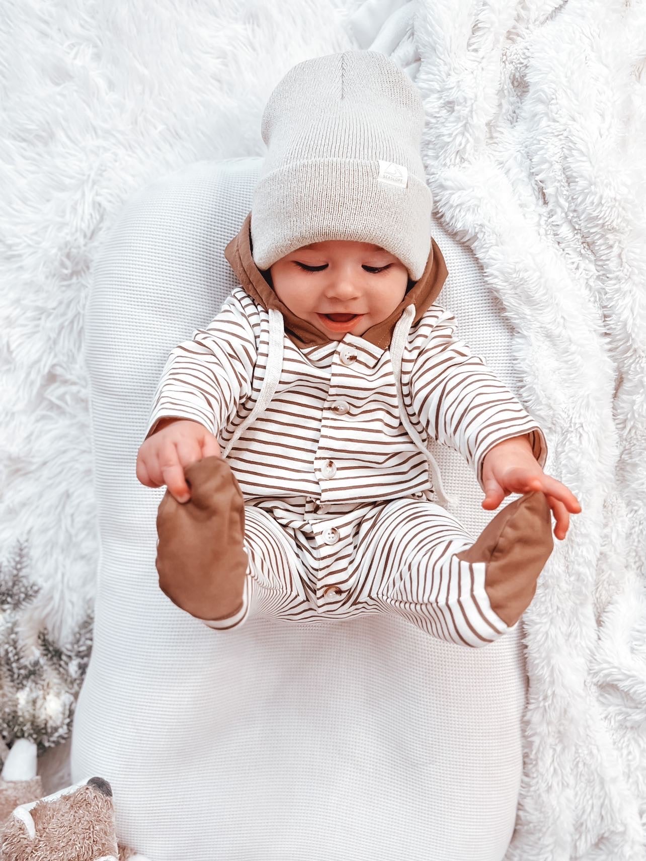 STRIPED HOODED FOOTIE ROMPER