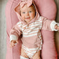 HOODED PINK STRIPED ONESIE