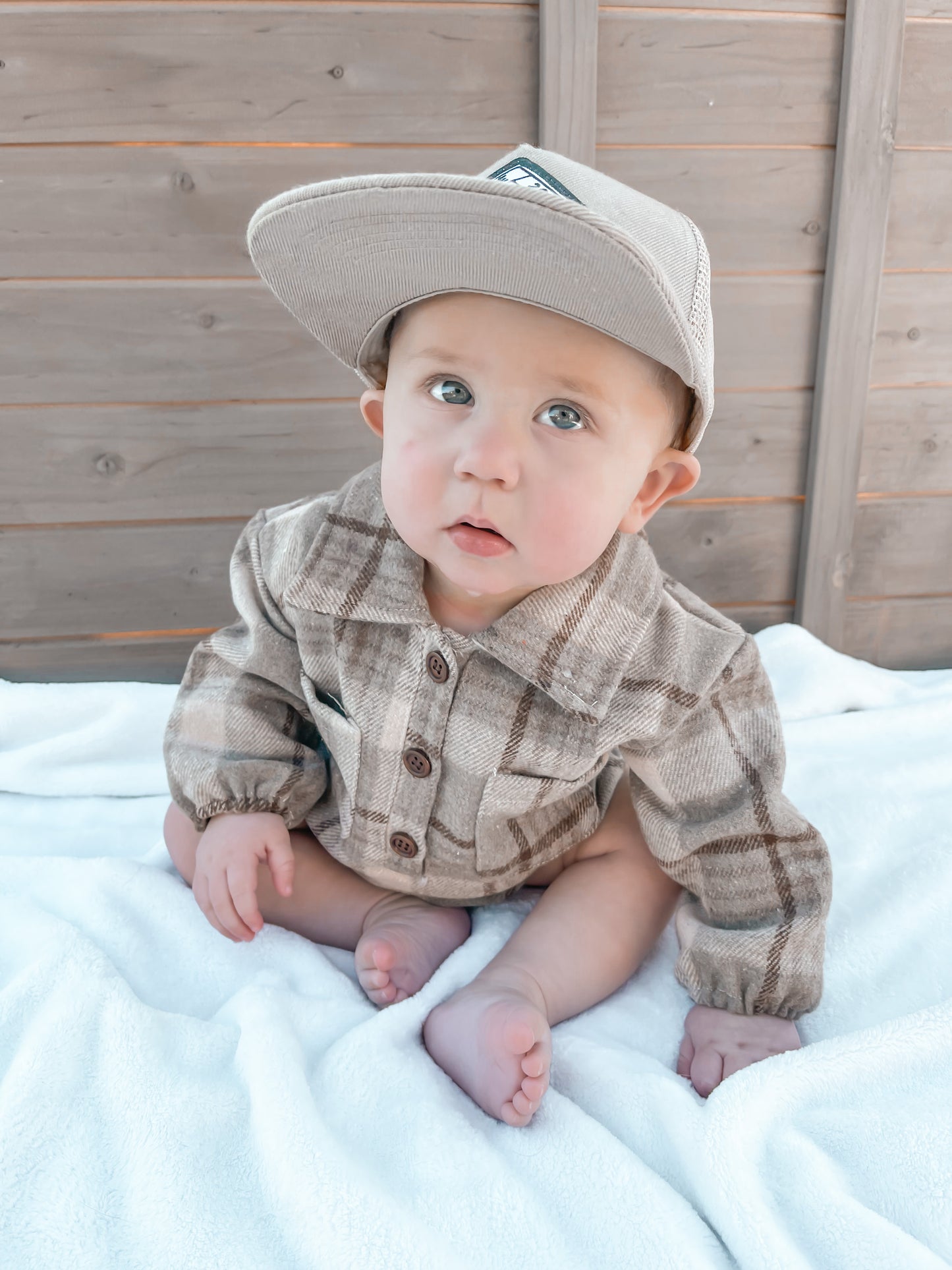 BROWN FLANNEL ROMPER