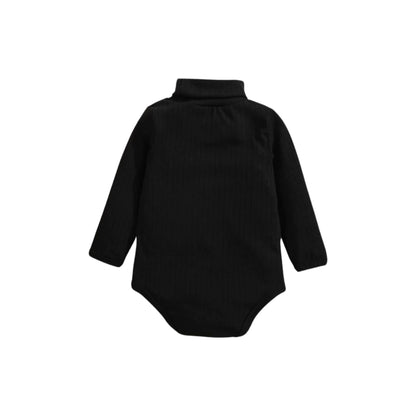 BLACK LONG SLEEVE RIBBED TURTLENECK ONESIE