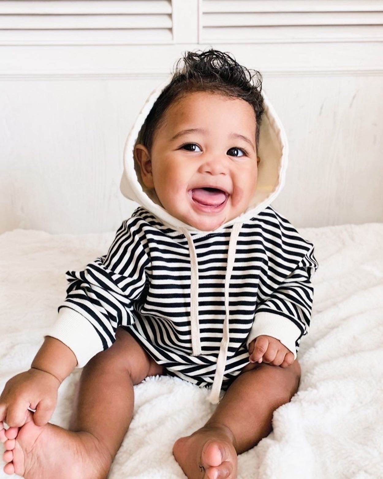 HOODED STRIPED BUBBLE ROMPER