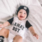 “MAMA’S BOY” TWO TONE SHORT SLEEVE ONESIE