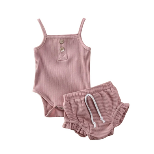 RIBBED TANK TOP BODYSUIT+SHORTS SET