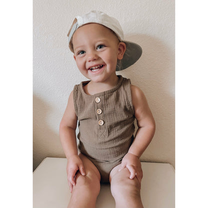 BROWN MUSLIN SLEEVELESS ROMPER