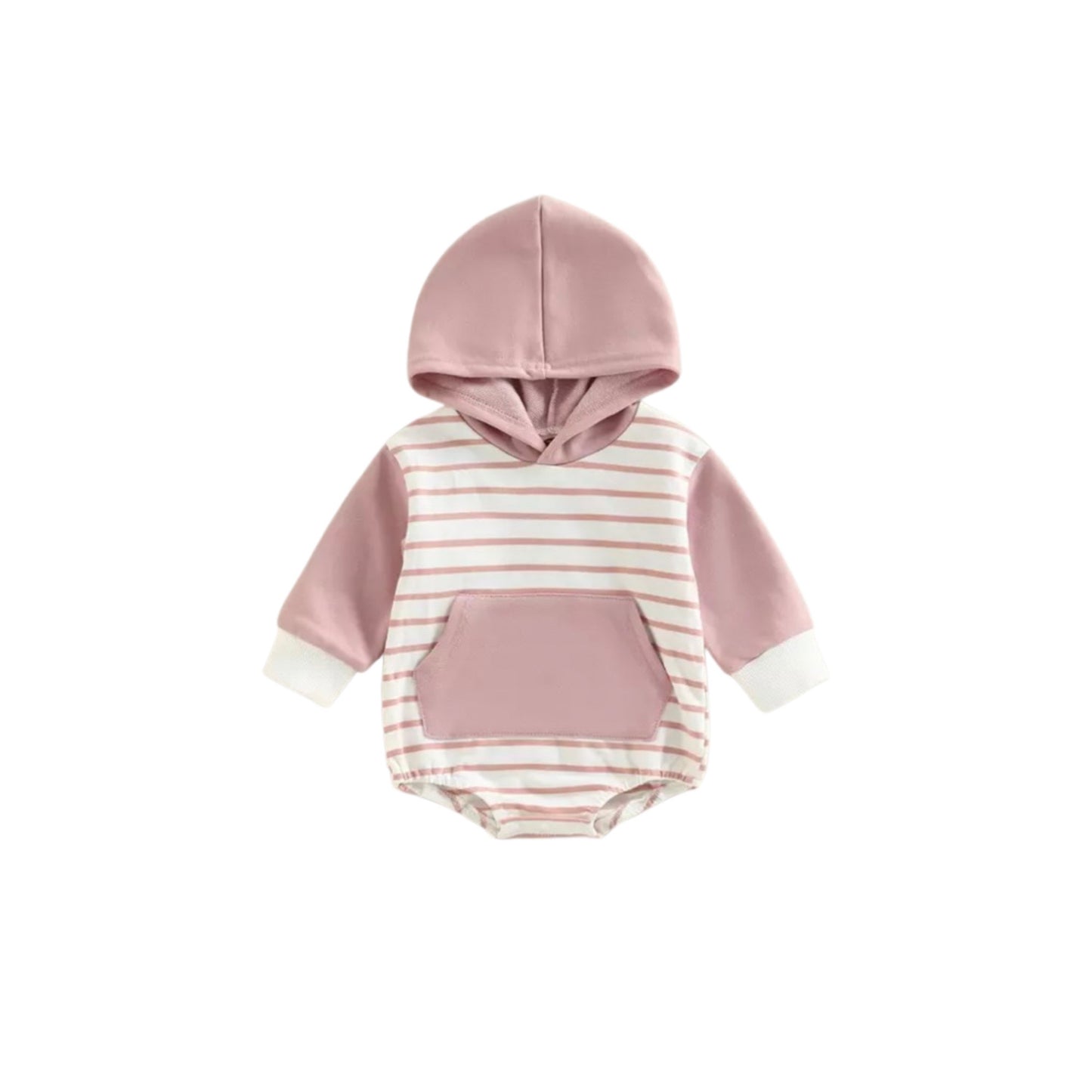 HOODED PINK STRIPED ONESIE