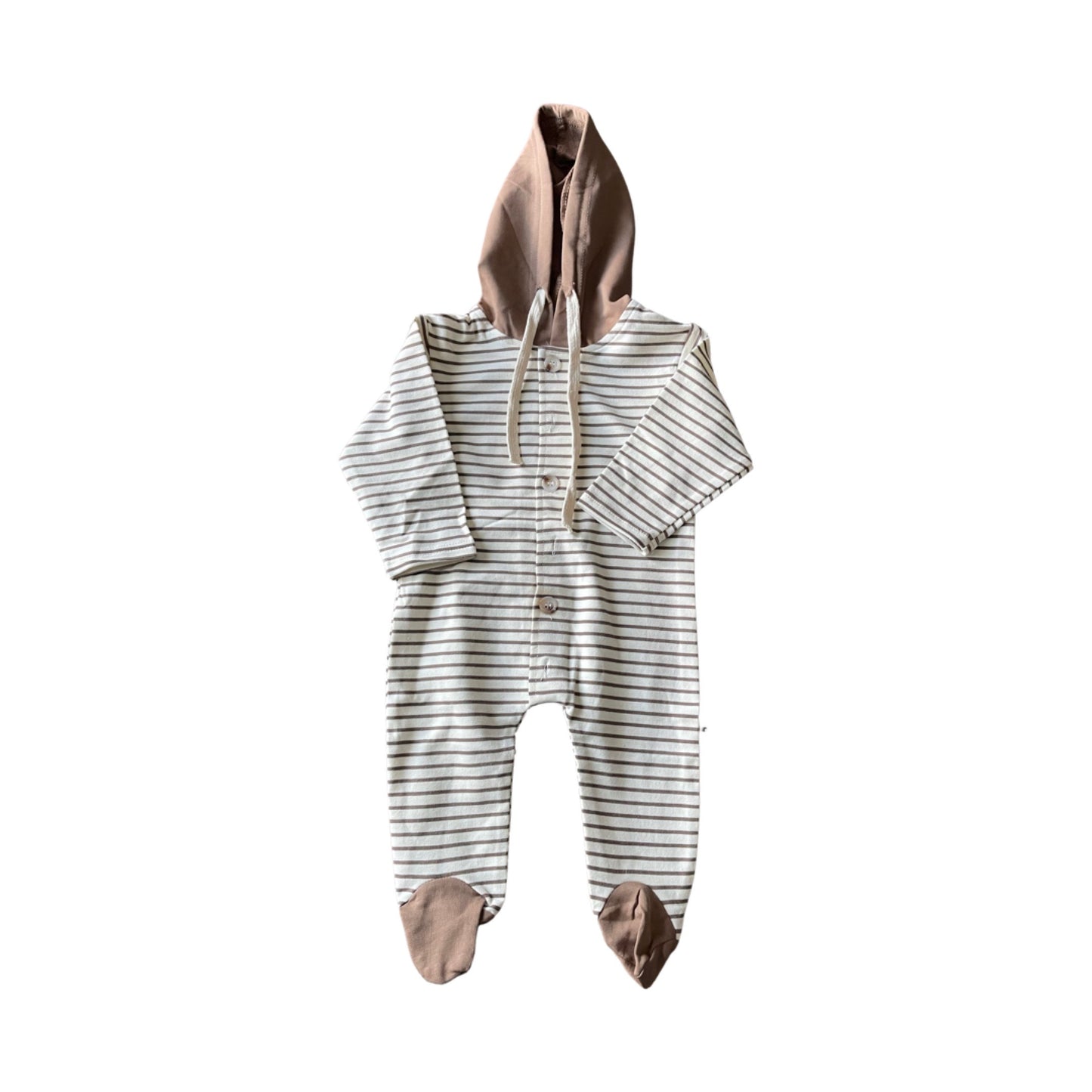 STRIPED HOODED FOOTIE ROMPER