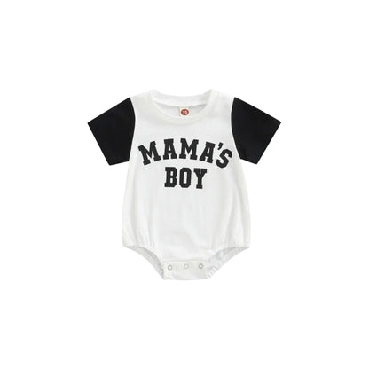 “MAMA’S BOY” TWO TONE SHORT SLEEVE ONESIE