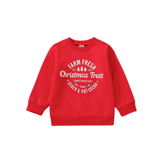 RED “FARM FRESH CHRISTMAS TREES” PULLOVER